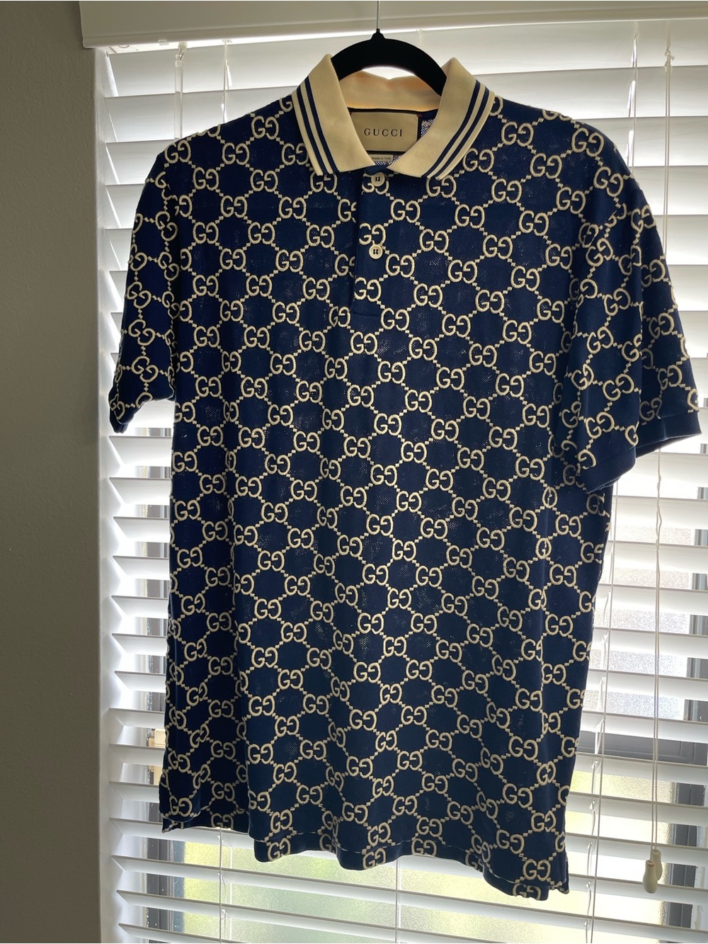 Gucci Navy & Cream GG Monogram Polo Shirt